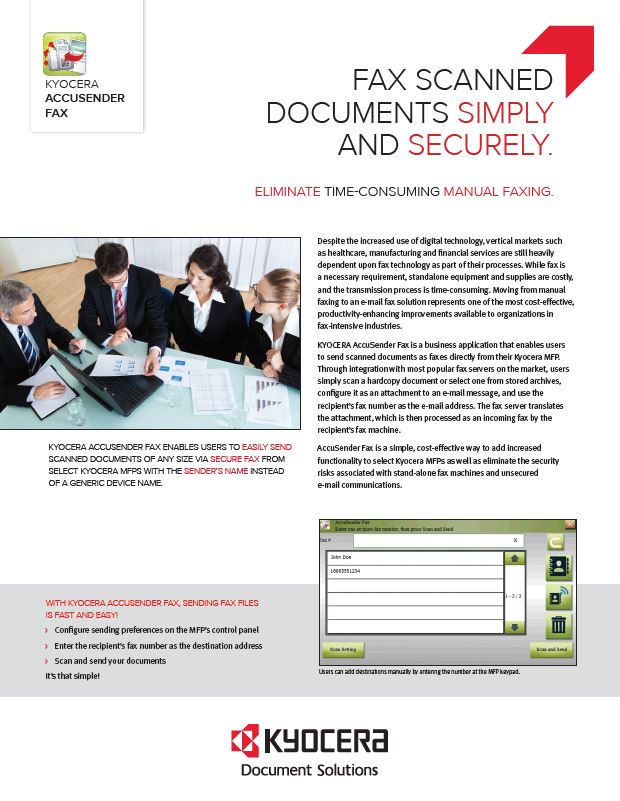 Kyocera Software Capture And Distribution Accusender Fax Brochure Thumb, Digital Document Solutions, RI, MA, Kyocera, Canon, Xerox