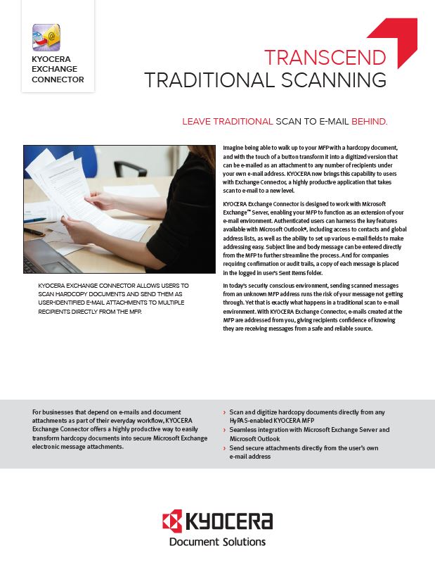 Kyocera Software Capture And Distribution Exchange Connector Brochure Thumb, Digital Document Solutions, RI, MA, Kyocera, Canon, Xerox