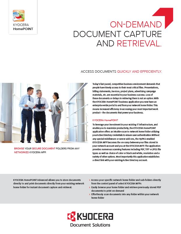 Kyocera Software Capture And Distribution Homepoint Advanced Data Sheet Thumb, Digital Document Solutions, RI, MA, Kyocera, Canon, Xerox