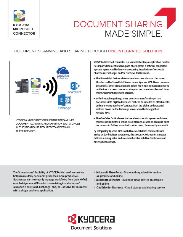 Kyocera Software Document Management Kyocera Microsoft Connector Spec Sheet Thumb, Digital Document Solutions, RI, MA, Kyocera, Canon, Xerox