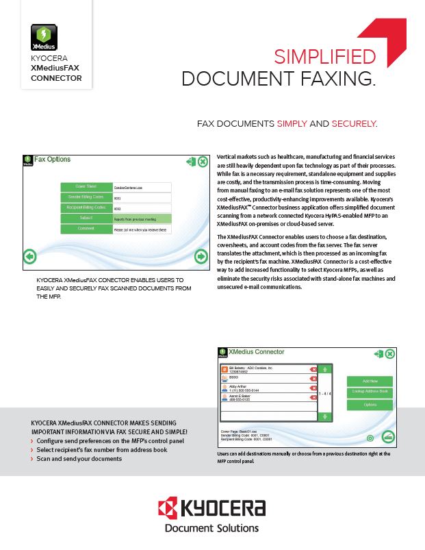 Kyocera Software Document Management Xmediusfax Connector Data Sheet Thumb, Digital Document Solutions, RI, MA, Kyocera, Canon, Xerox