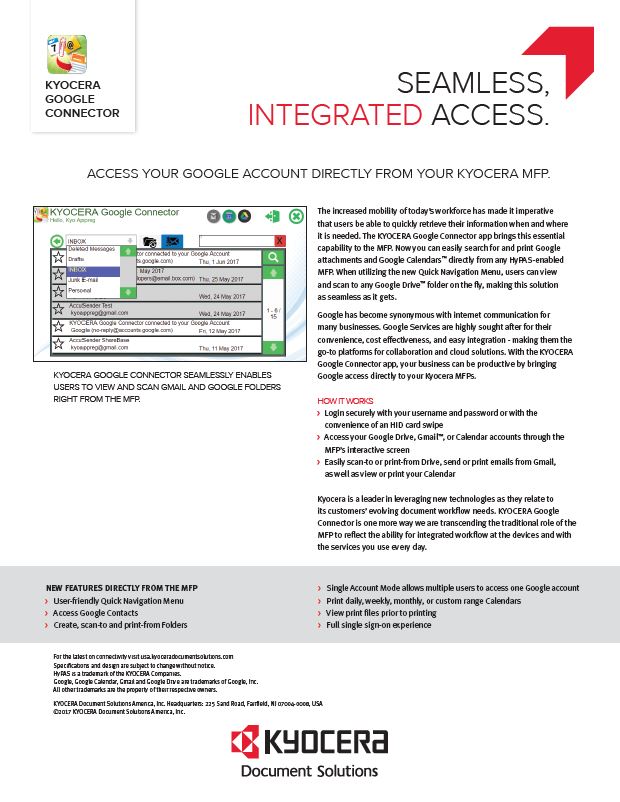 Kyocera Software Mobile And Cloud Google Connector Data Sheet Thumb, Digital Document Solutions, RI, MA, Kyocera, Canon, Xerox