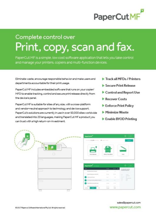 Fact Sheet Cover, Papercut MF, Digital Document Solutions, RI, MA, Kyocera, Canon, Xerox